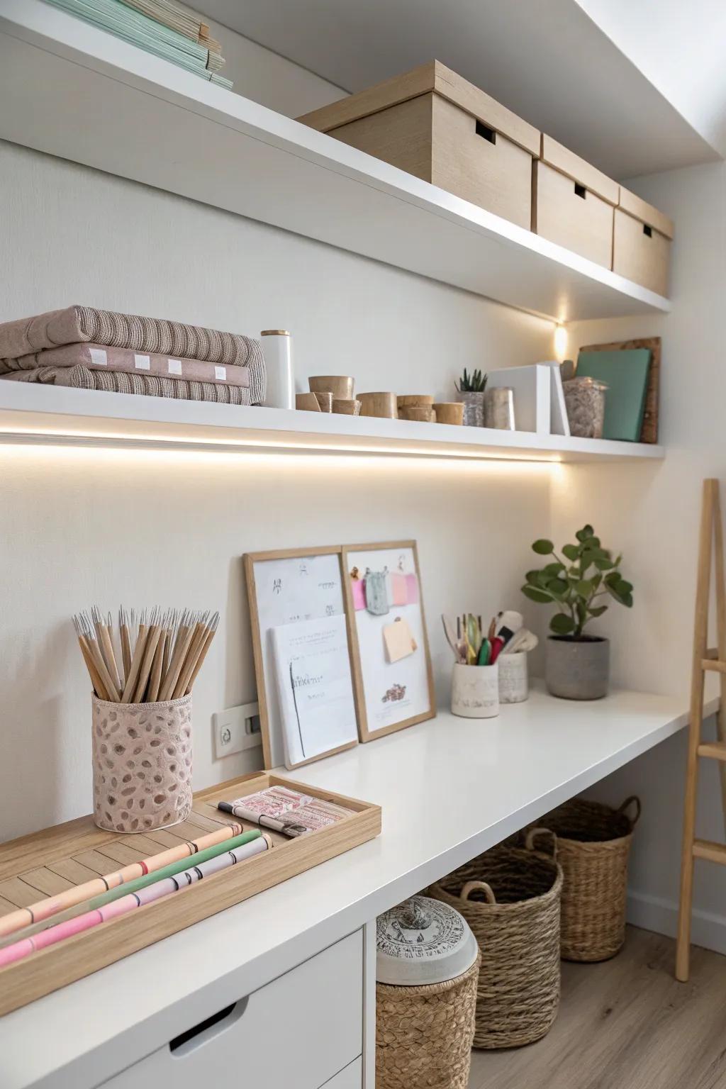 Illuminate your creativity with sleek stick-on LED lights for a clutter-free craft space.