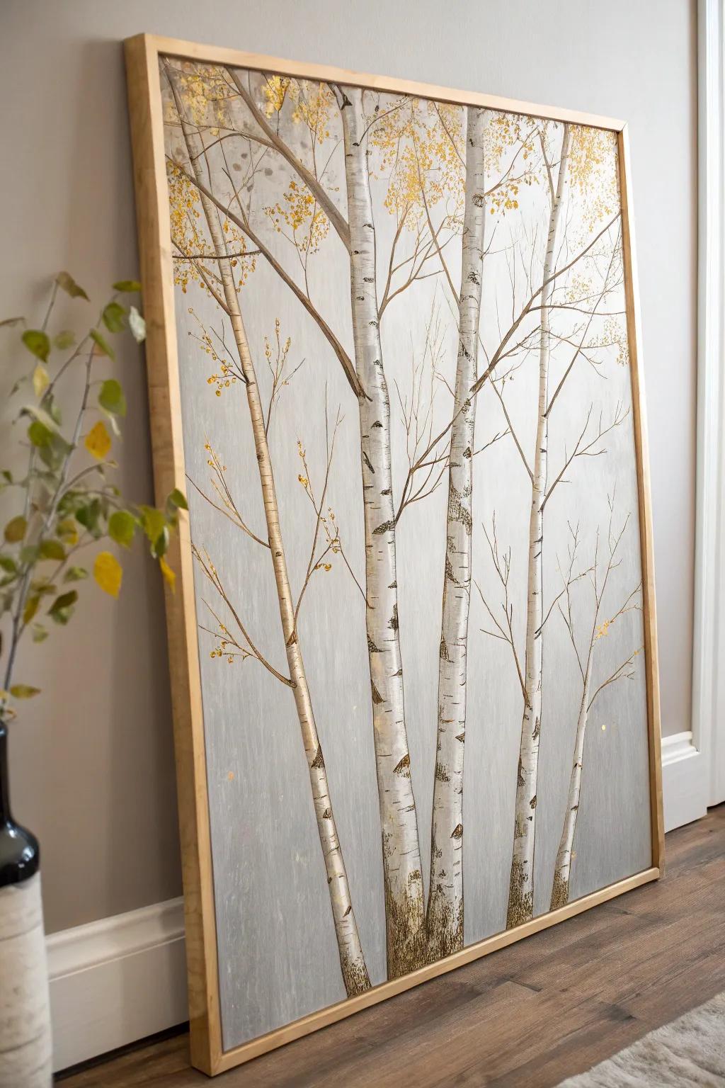 Elevate your space with the timeless elegance of birch trees adorned with gold accents. A perfect blend of Scandinavian minimalism and boho charm.