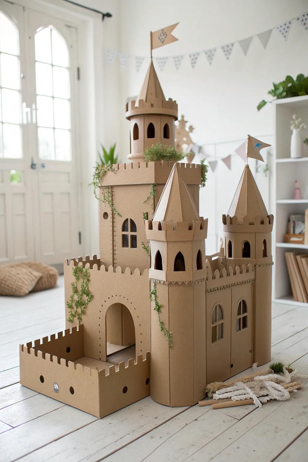 Unleash imagination with a charming DIY cardboard castle, where simplicity meets creativity.