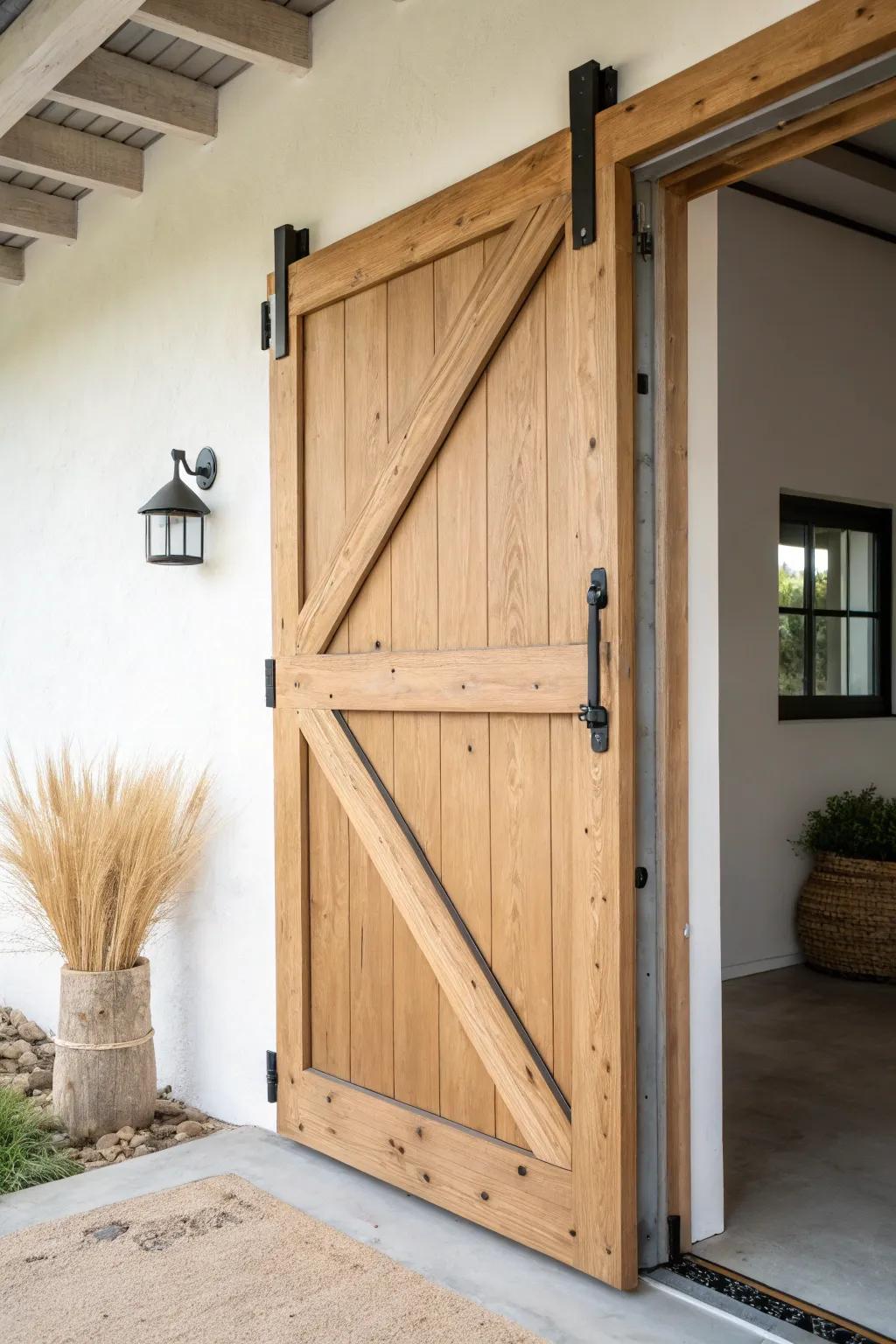 Classic diagonal-brace gate door—strong, simple, and beautifully rustic for any carport.