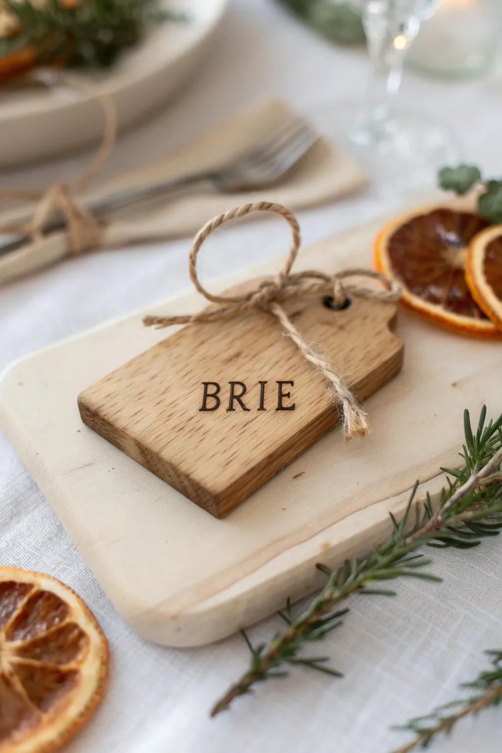 Wood-burned label tags keep your Christmas grazing table tidy—without losing the magic.
