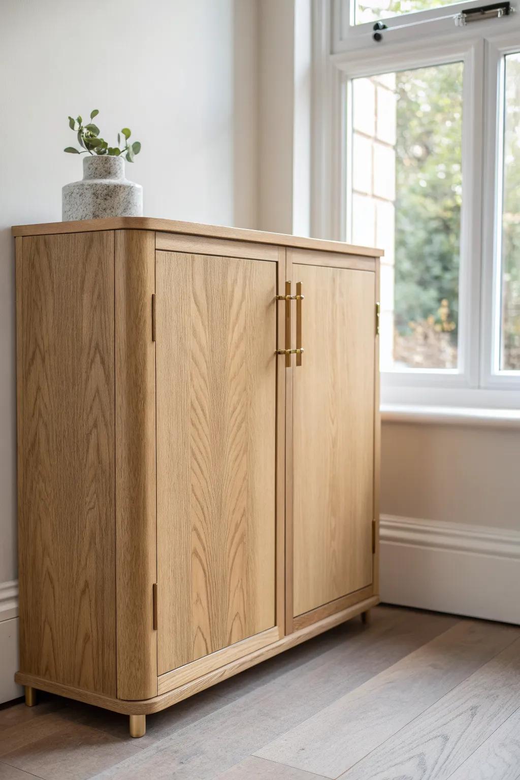 Double corner cabinet doors with a 90° hinge—sleek, practical, and crafted in oak.