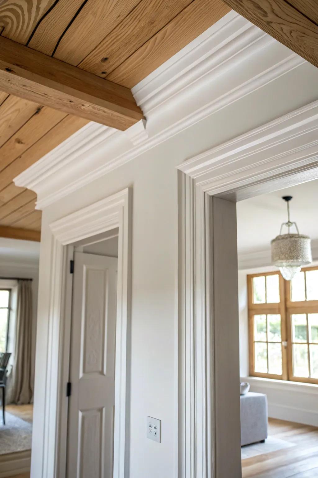 Continuous crown moulding that flows through open spaces for a seamless, connected feel.