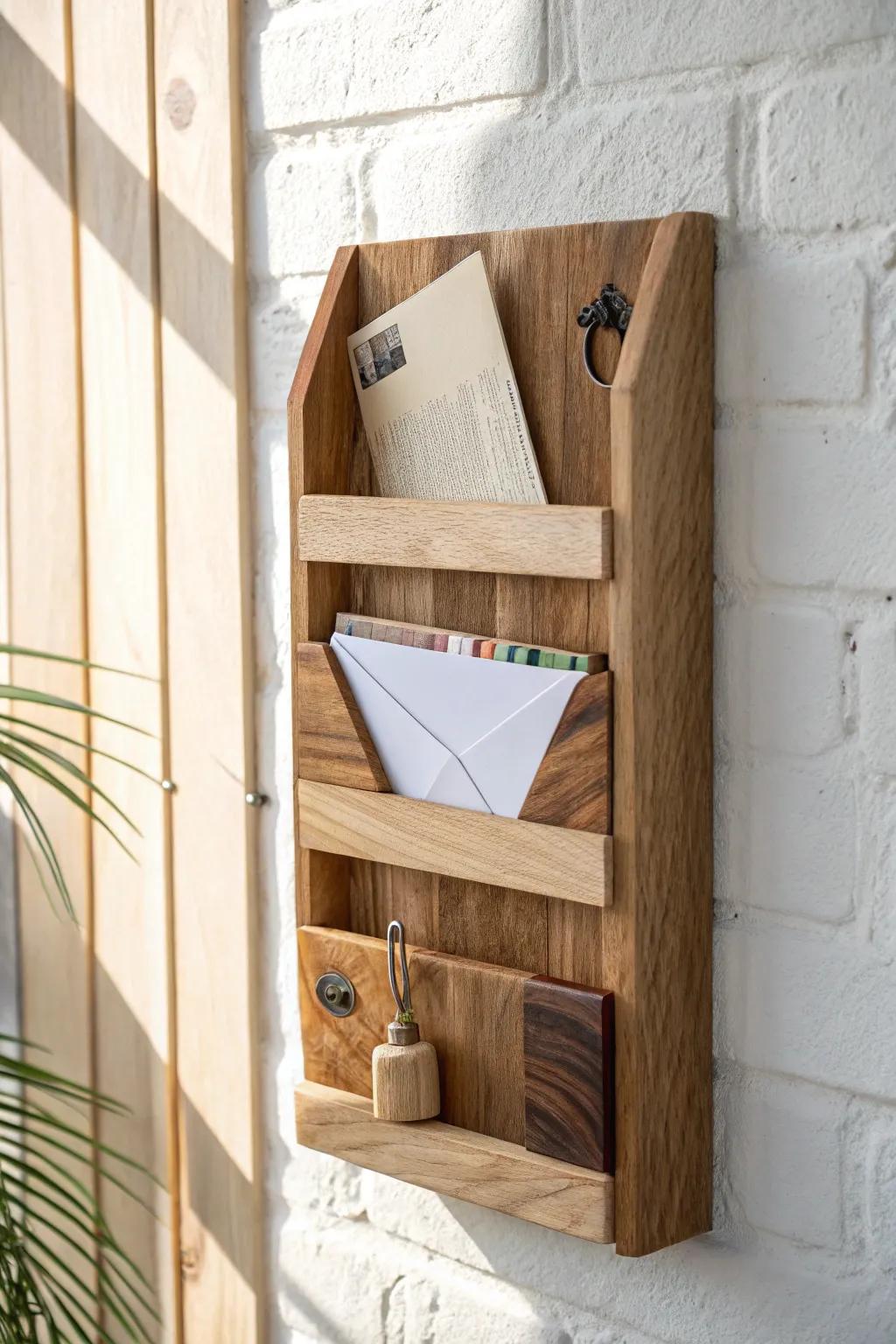 A slim scrap-wood mail pocket that keeps paper off your desk—simple, warm, and handmade.