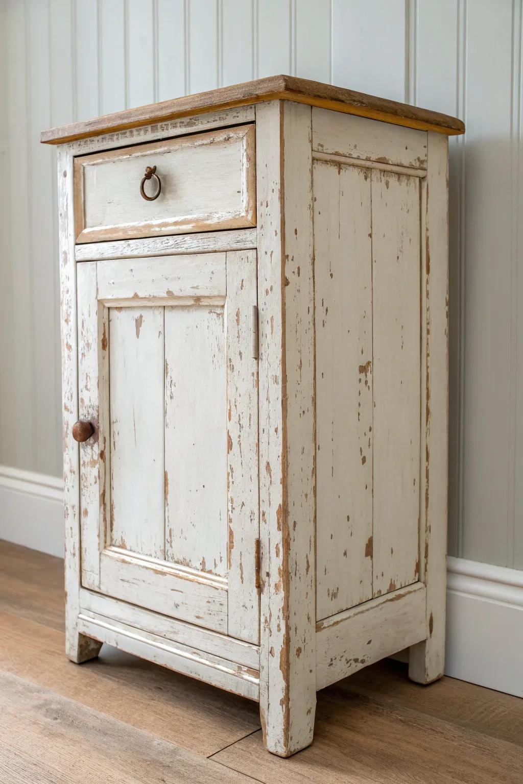 Chippy, textured paint that sands back like a true barn-found cabinet—simple, warm, and timeless.