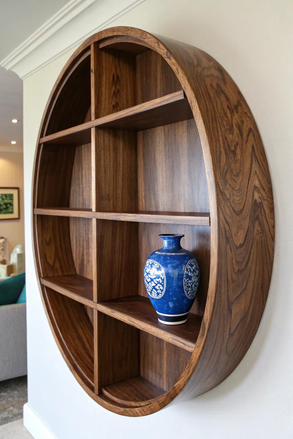 Elevate your space with the elegance of circular shelving.