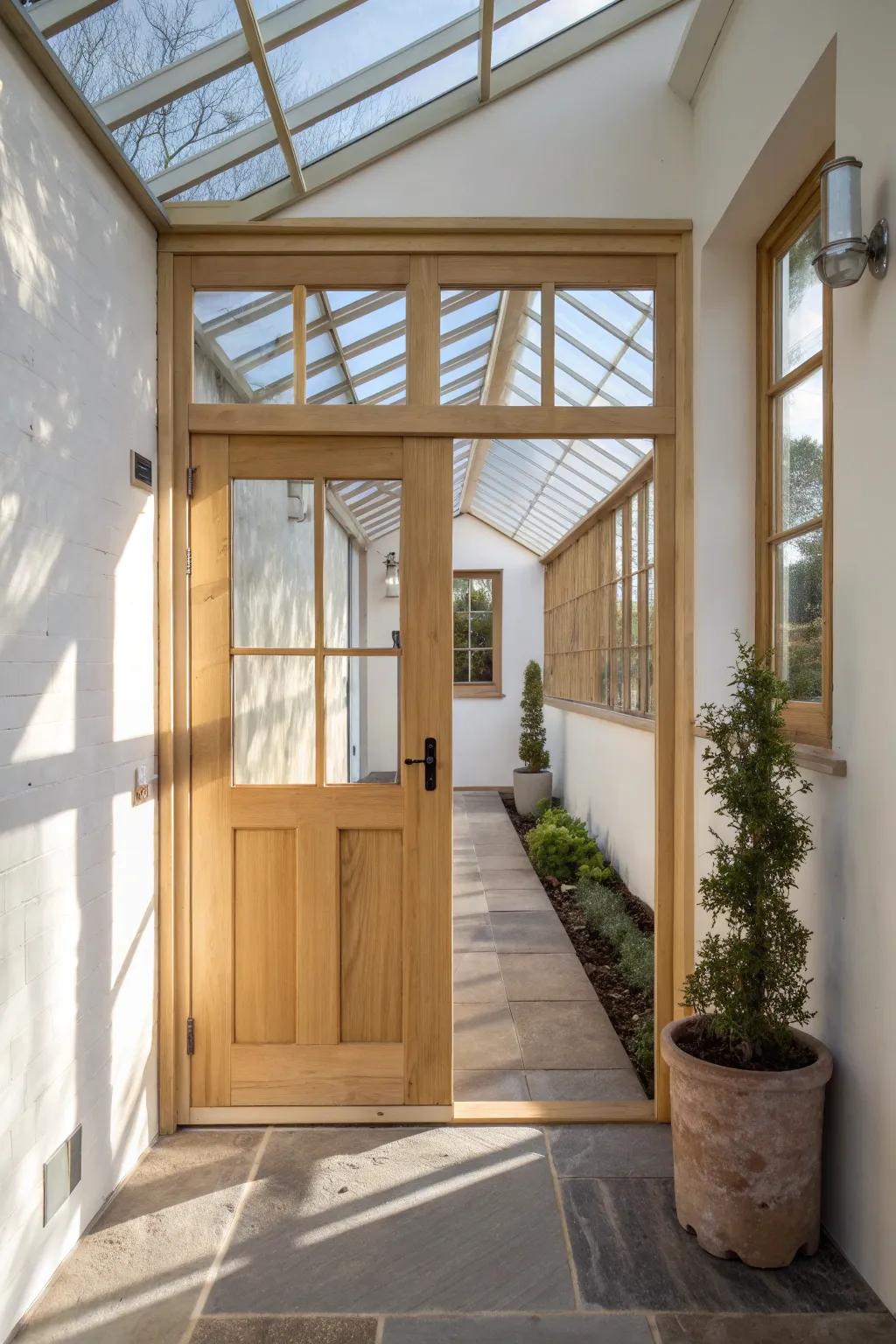 A greenhouse-style plant passage that turns every garage trip into a calm seedling check-in.