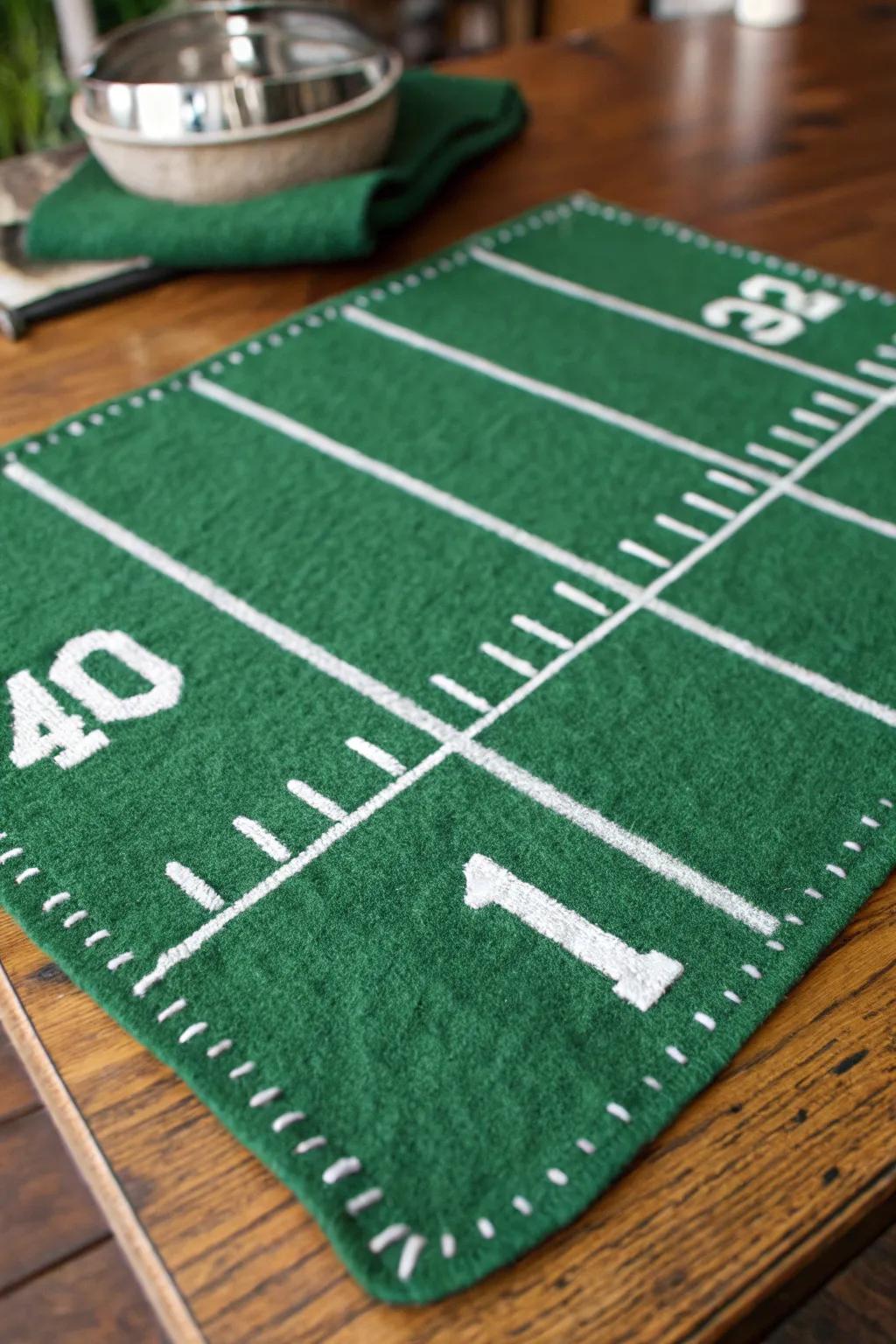 Elevate your table setting with these handcrafted football field mats—where craftsmanship meets conversation.