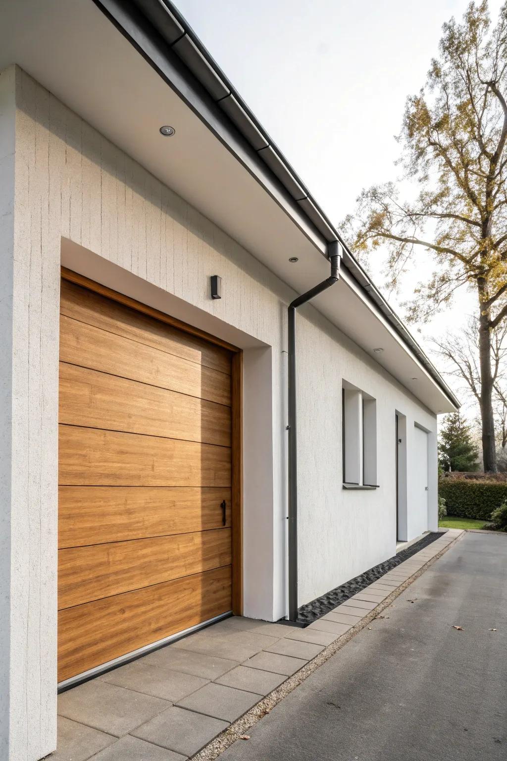 Sleek thin flat trim adds crisp, architectural contrast—minimal wood detail that elevates the door.