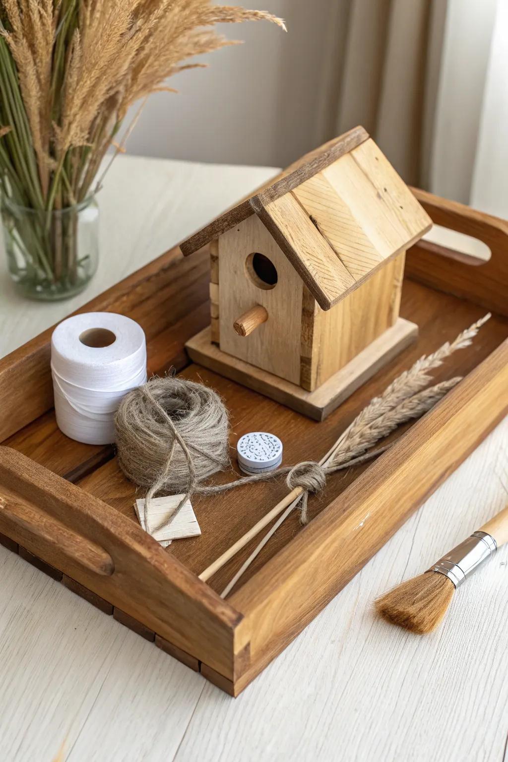 A gift tray that becomes a weekend birdhouse project—reclaimed wood pieces + paint, ready to build.