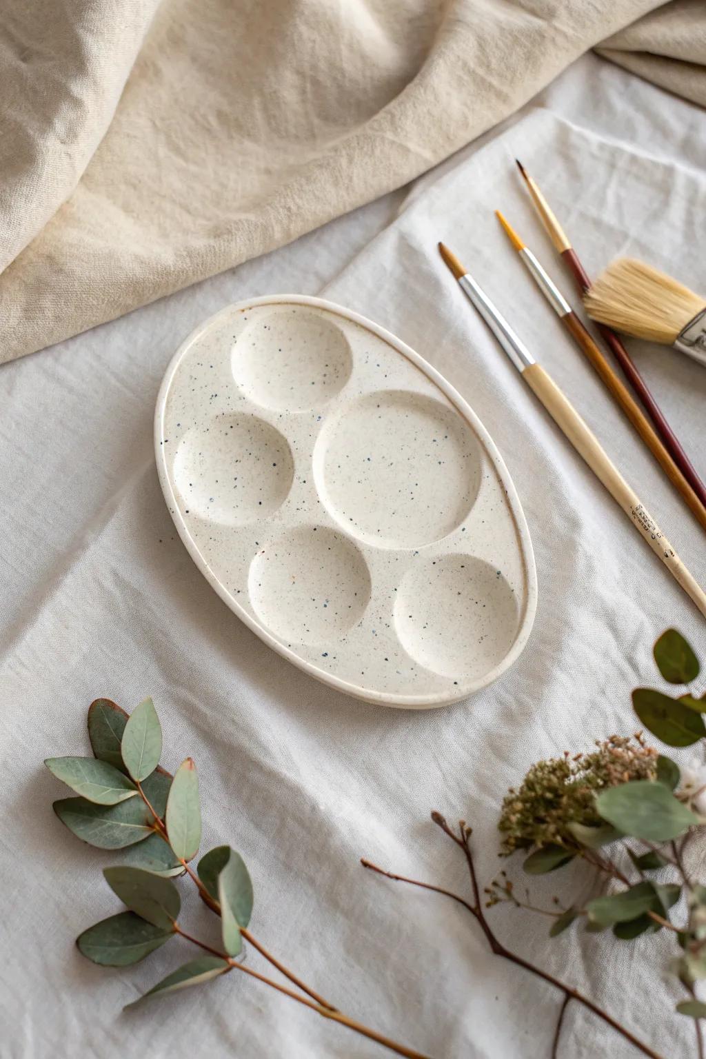 Elegance in every brushstroke: Discover the charm of a handcrafted ceramic paint palette.