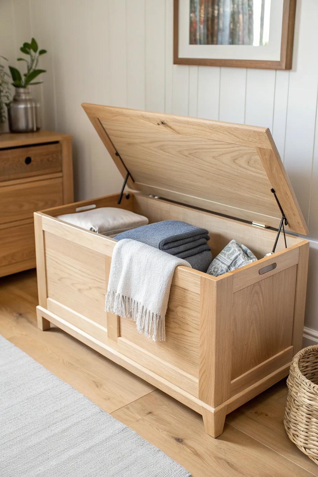 Sliding-front hope chest: grab throws fast, save space, and show off beautiful woodwork.