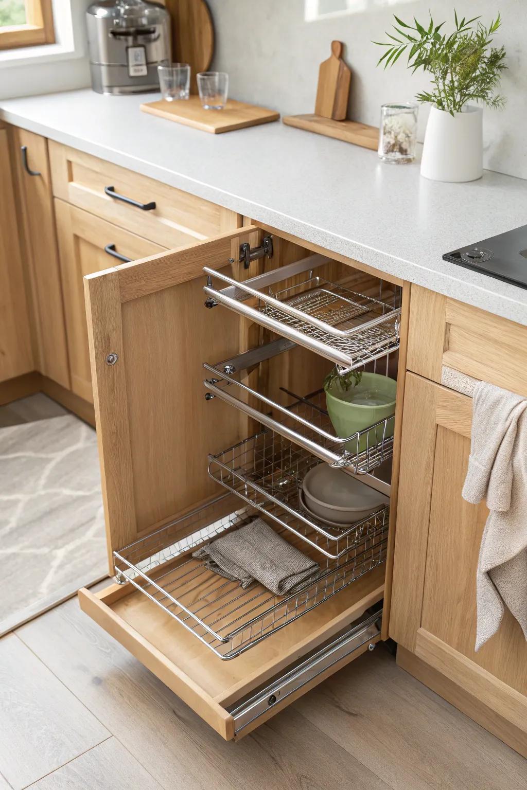 A slim pull-out cooling rack zone keeps hot trays off counters—calm, clever, and beautiful.