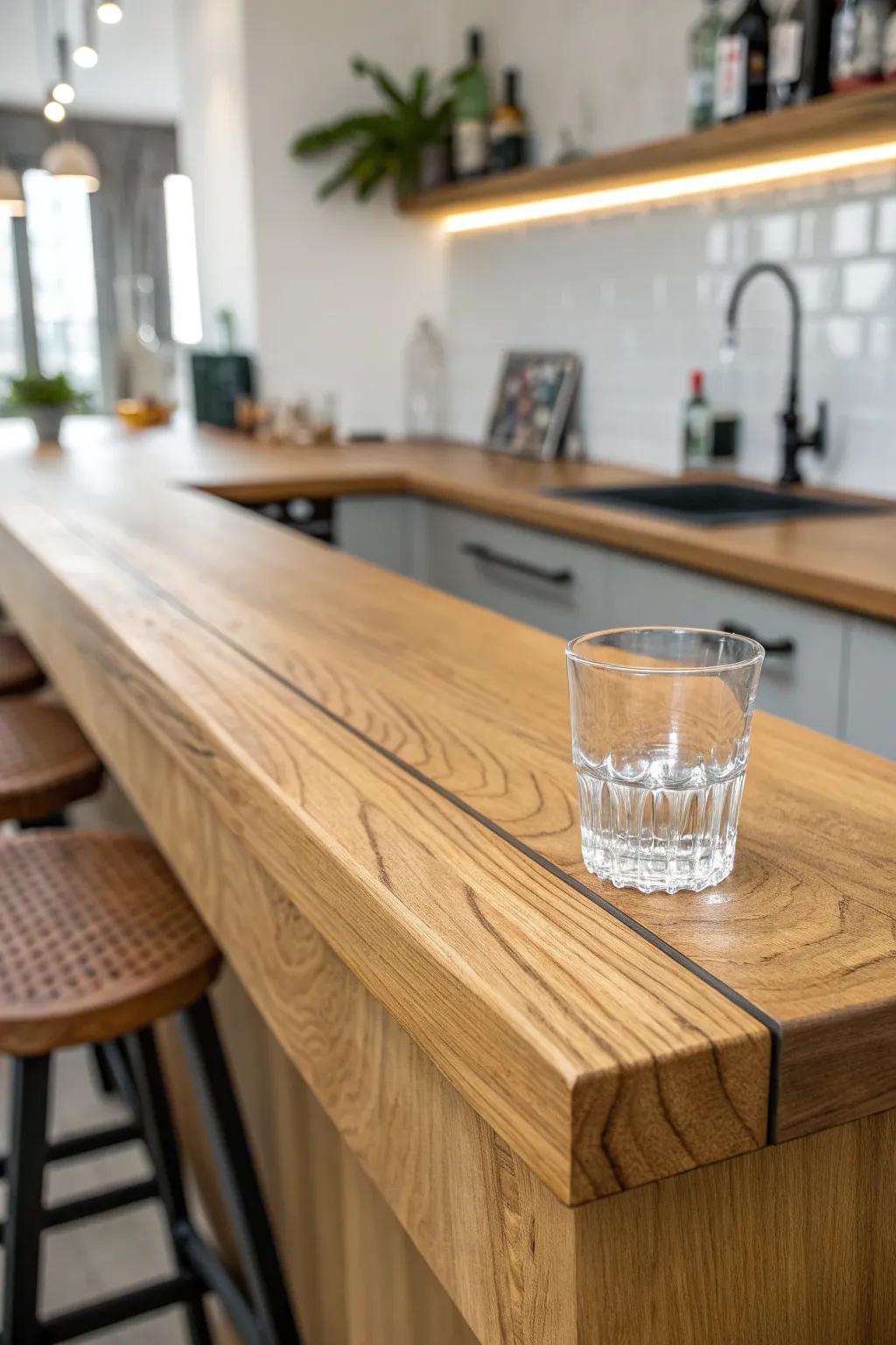 Integrated drink rail groove—an elegant detail that keeps your bar top cleaner every day.