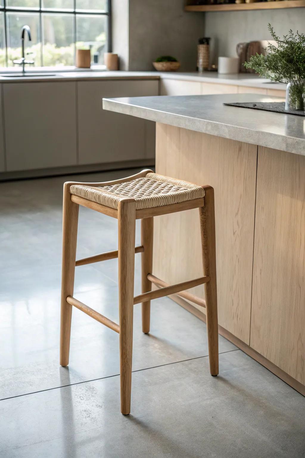 Budget kitchen upgrade: stained & sealed concrete slab flooring, warmed up with natural wood.