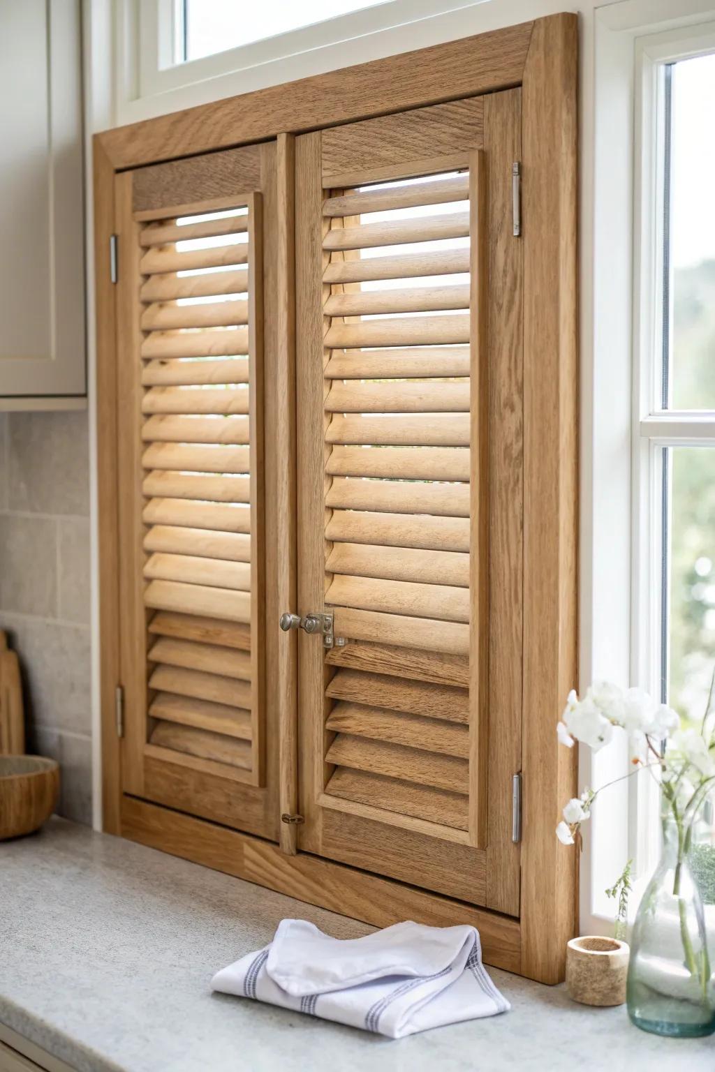 Fixed louvers that keep privacy on—while your kitchen stays bright, calm, and beautifully warm.