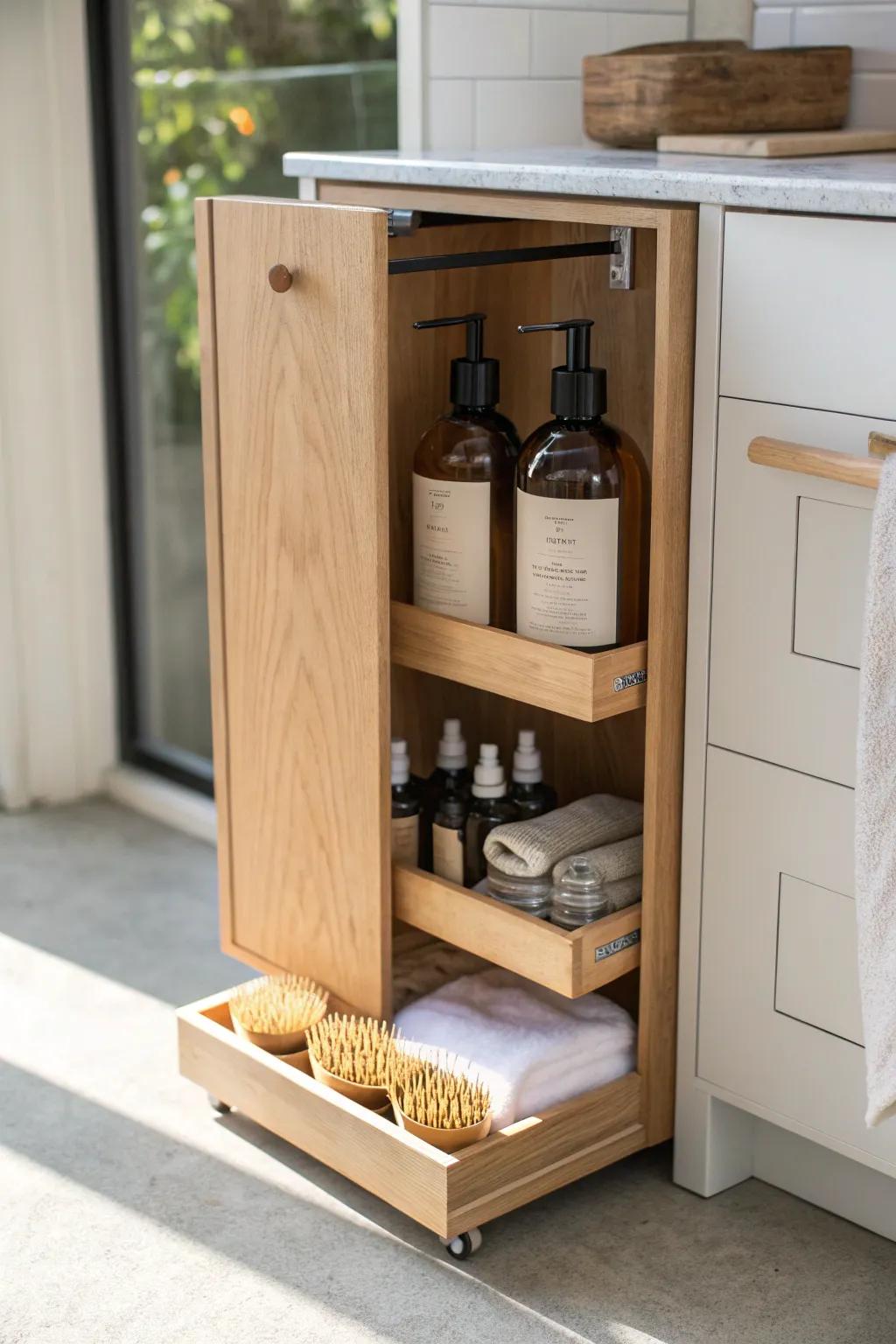 Turn that skinny gap into a custom slide-out cabinet—pretty storage for laundry essentials.