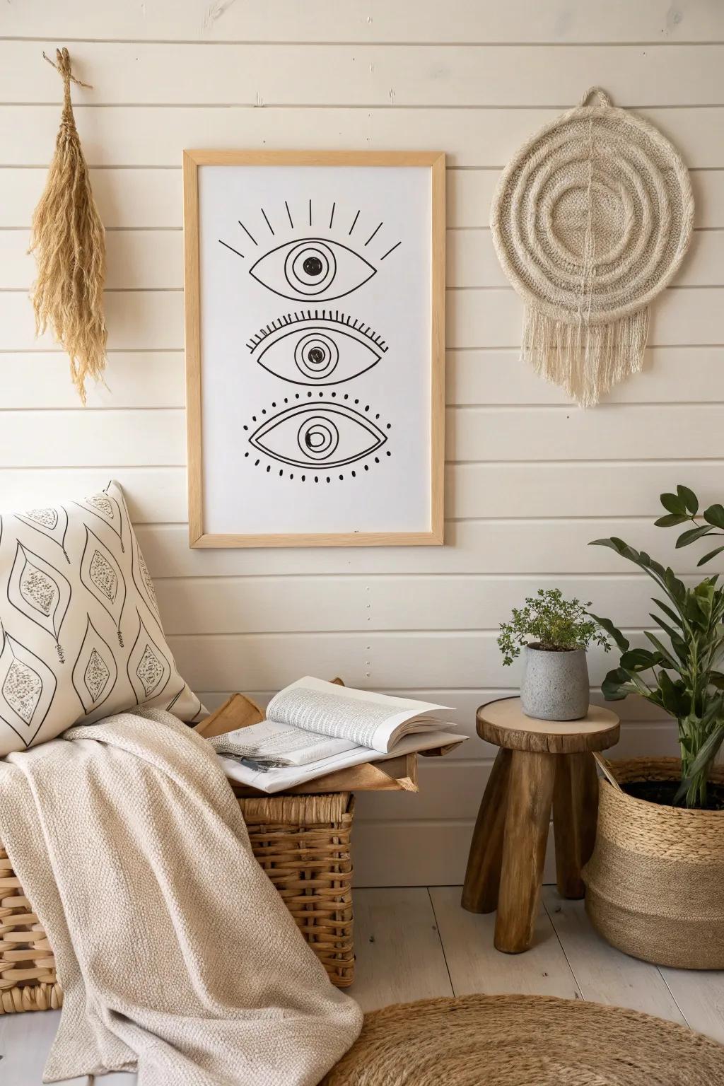 Discover the depth of perception with abstract eye line drawings, a perfect addition to your minimalist reading nook.