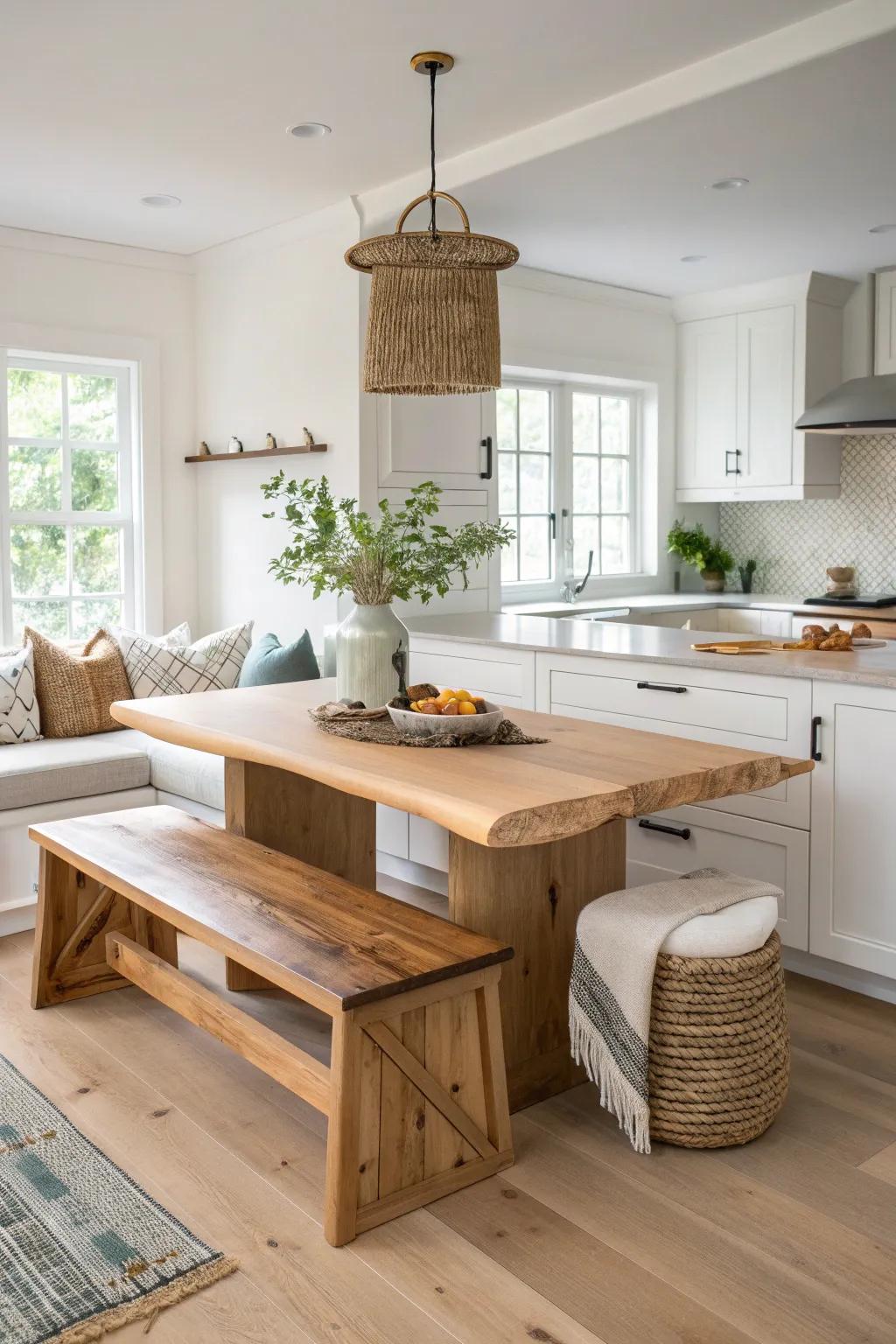 A live-edge island with a thickened end cap creates the sweetest casual dining perch.