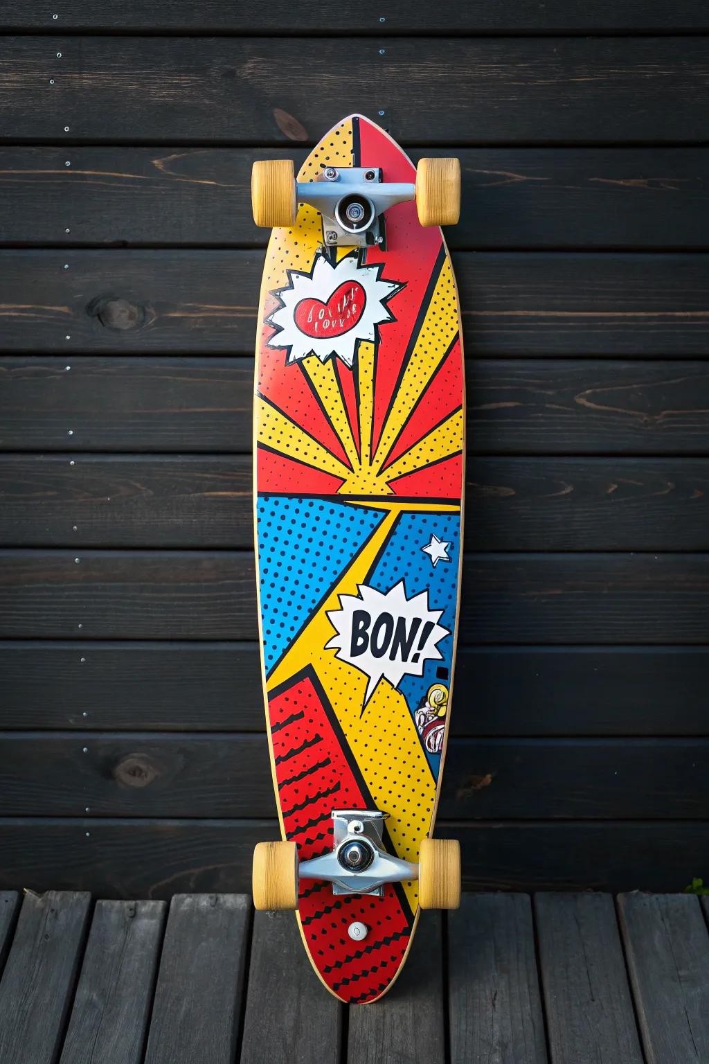 Ride the wave of creativity with this pop art longboard masterpiece!