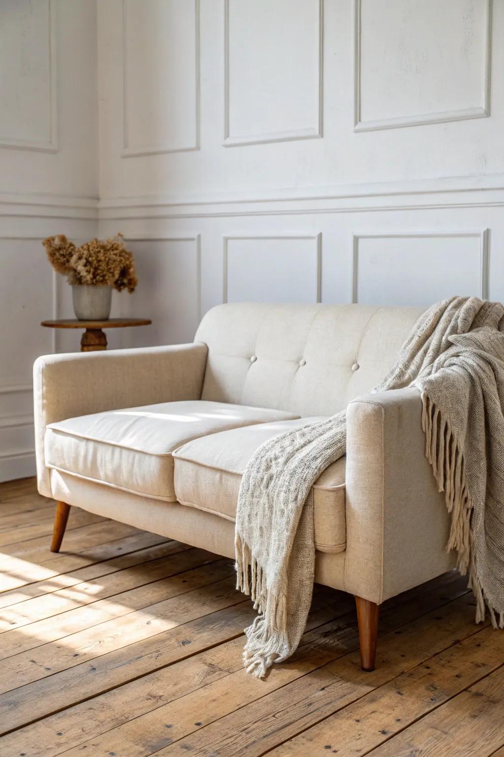 Swap sleek legs for chunky reclaimed wood and give your bedroom loveseat instant rustic warmth.