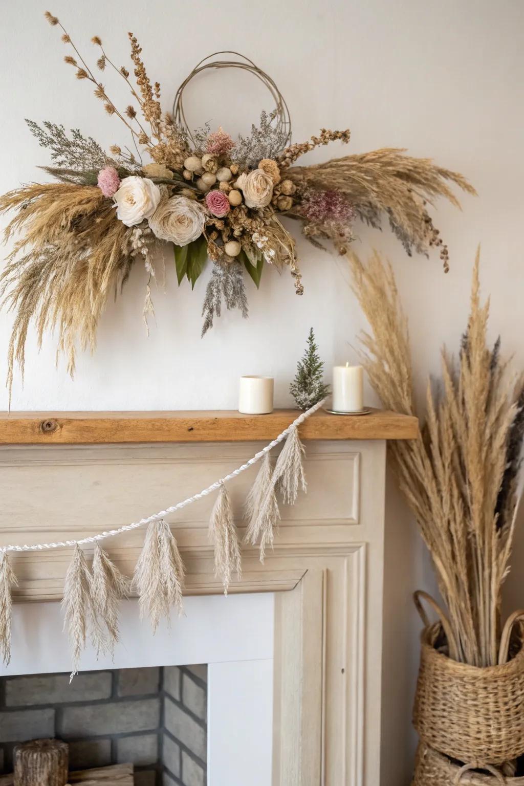 Muted dried florals for a romantic, vintage-meets-minimal mantel garland moment.