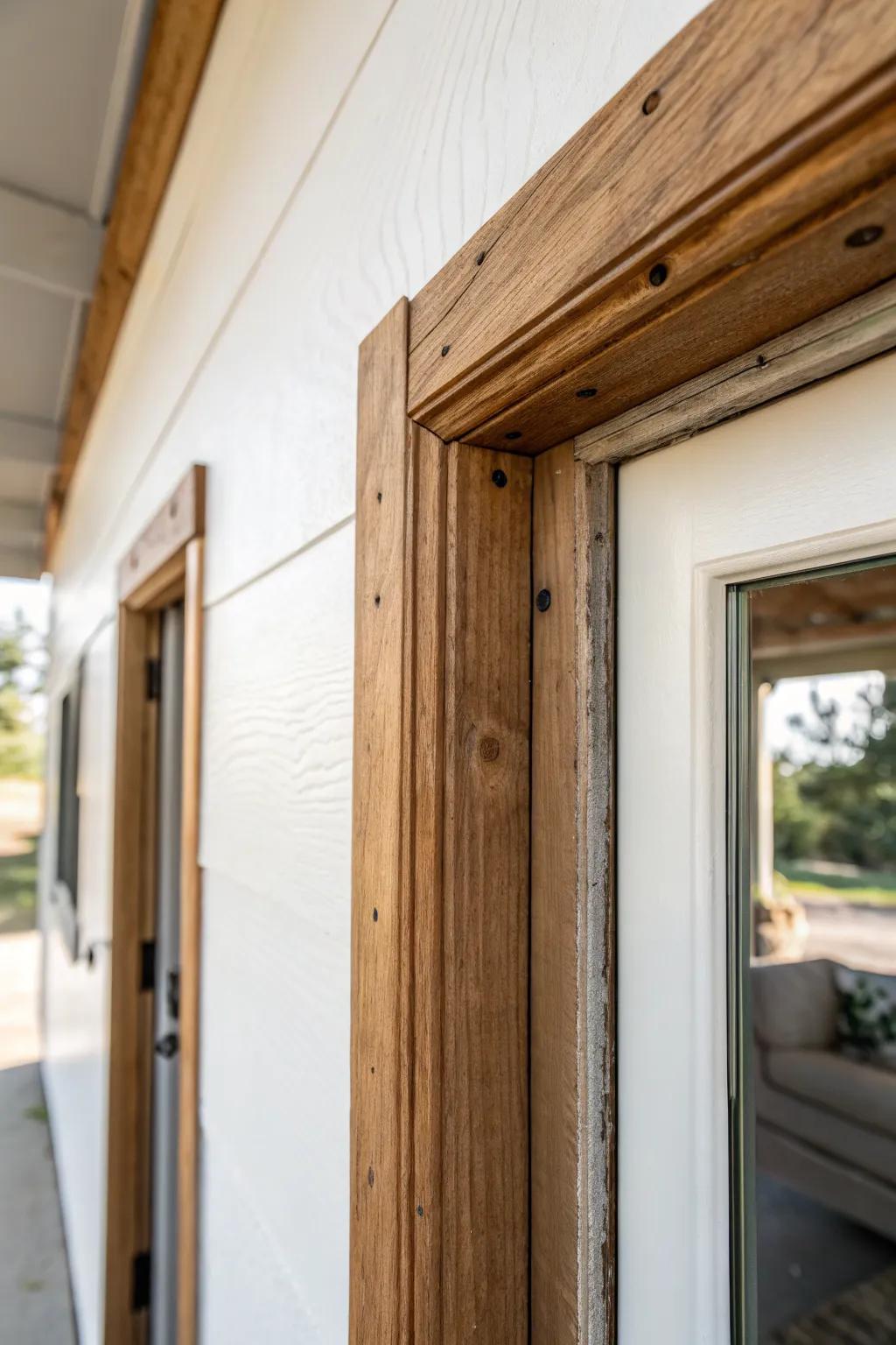 Reclaimed wood trim adds rustic character—nail holes and saw marks make it feel storied.