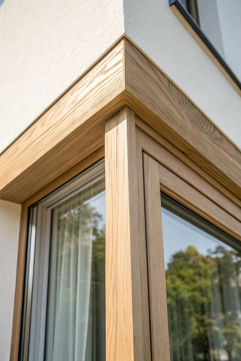 Crisp mitered corners on flat trim—small detail, big modern impact for exterior windows.