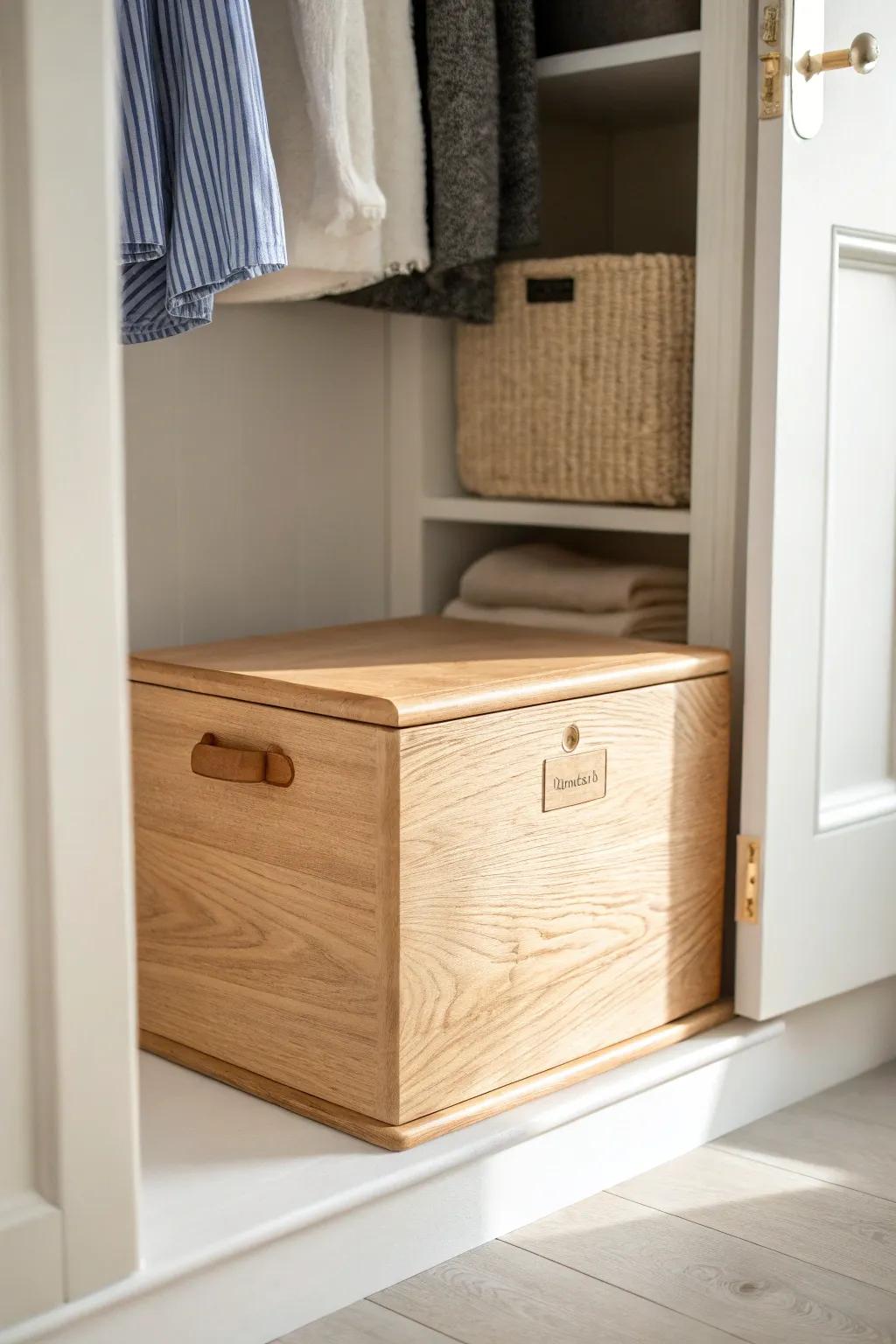 Turn a closet into a nursery nook—one handcrafted oak bin keeps essentials hidden.