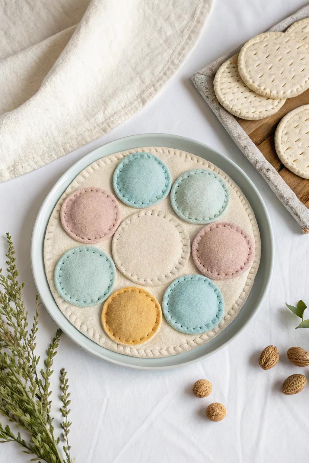 Discover the charm of a felt Seder plate, where simplicity meets meaningful tradition. Perfect for a family crafting session!