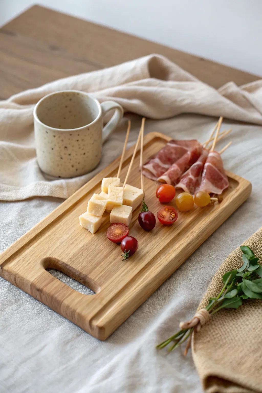 Skewer-friendly picnic charcuterie board: no knife needed, just grab-and-go bites.