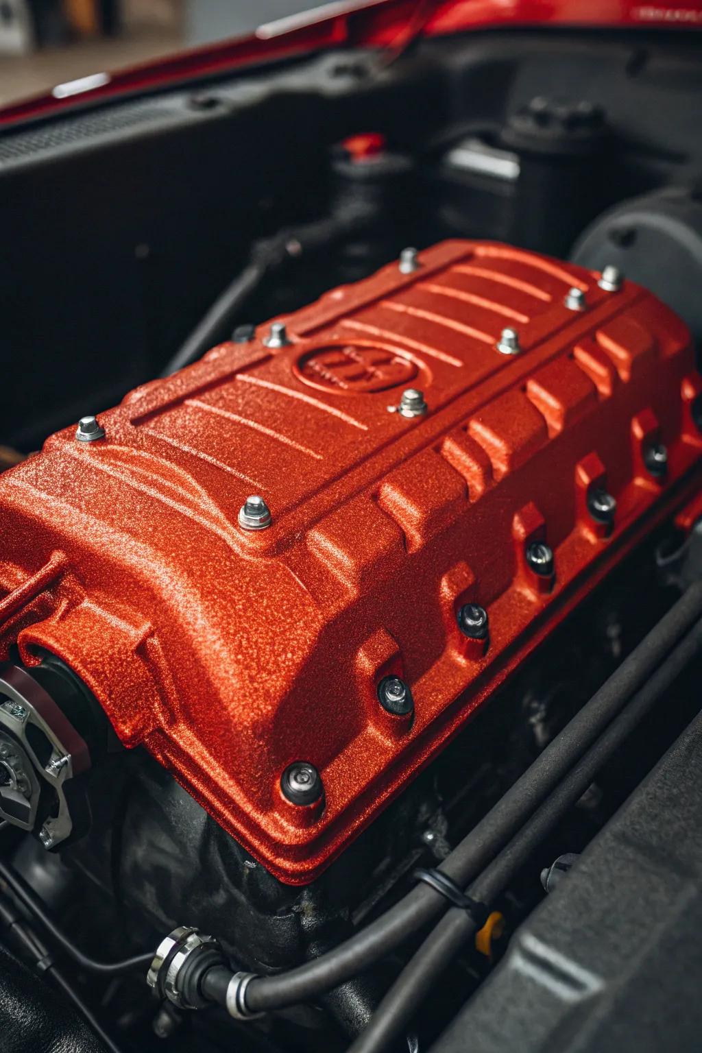 Rev up your style with a fiery red engine masterpiece!