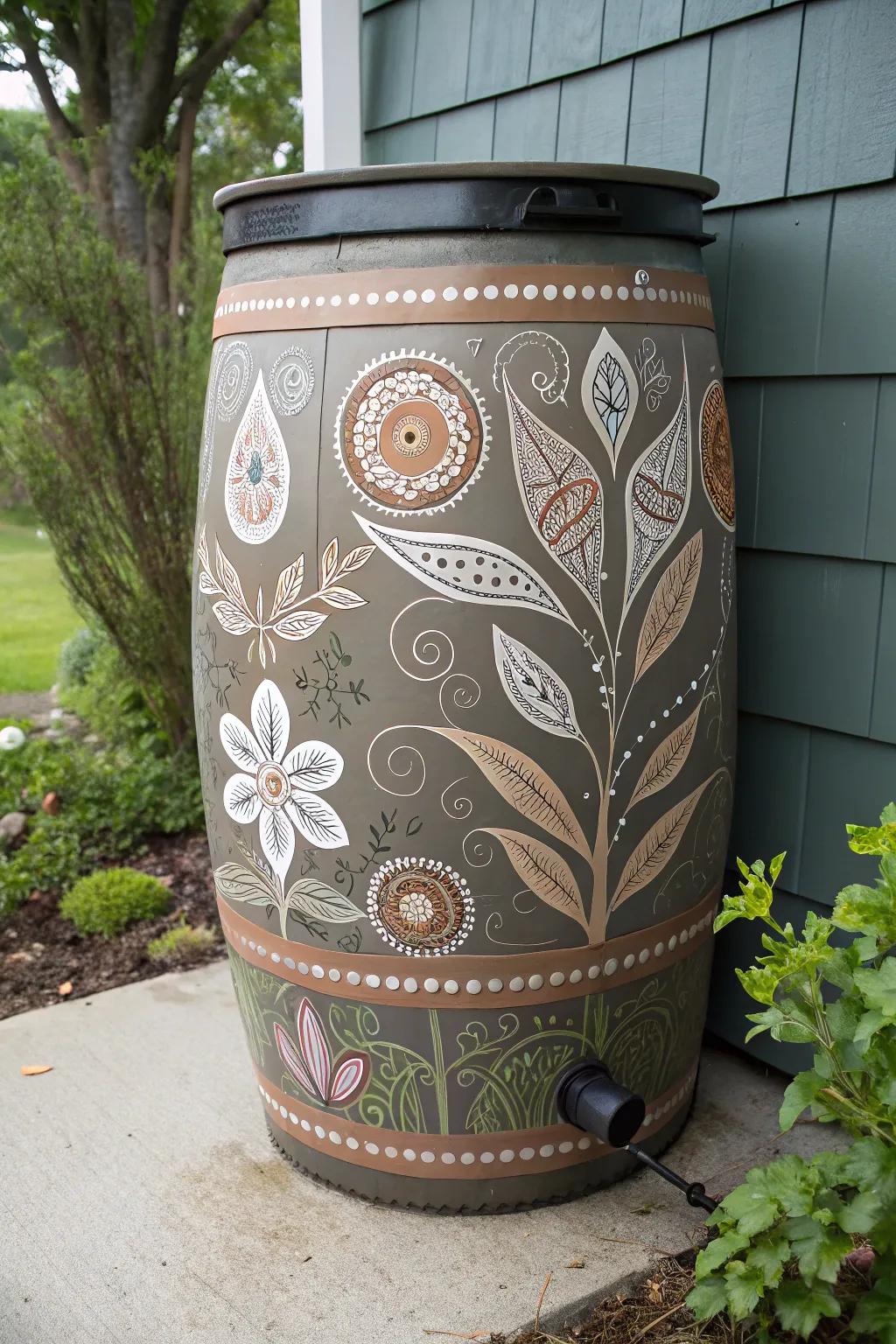 Infuse your garden with personal heritage through artisanal rain barrel art.