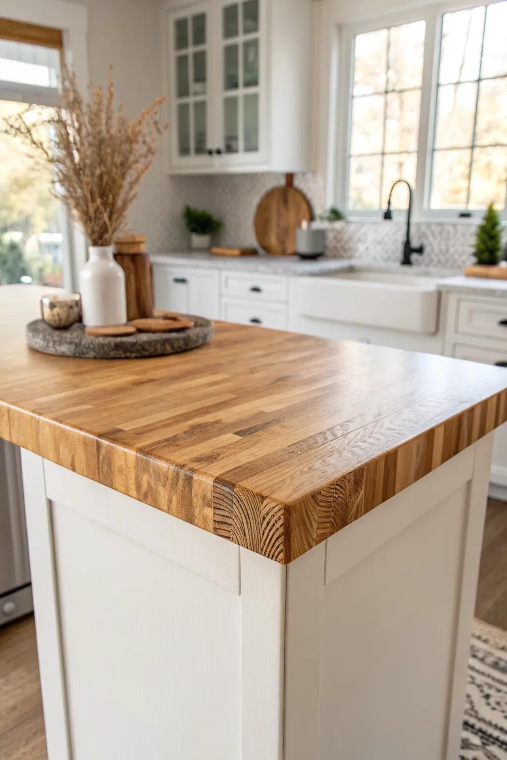 Warm up your ranch kitchen with a thick end-grain wood-top island—simple, sturdy, stunning.