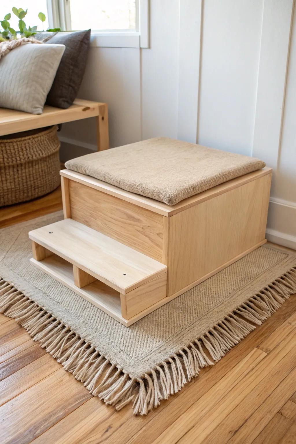 A simple wood riser turns any classroom corner into a cozy, quiet reading destination.