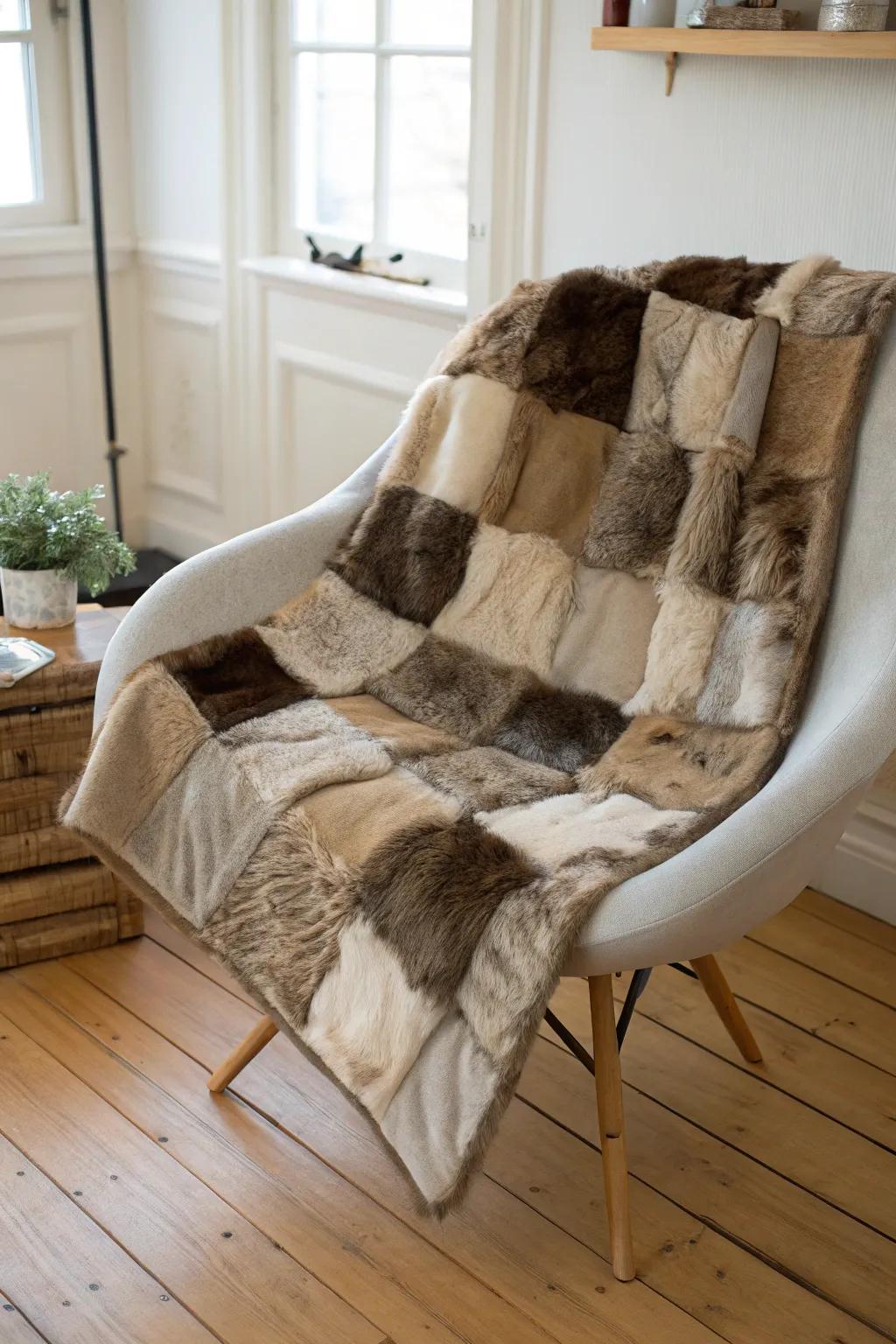 Elevate your space with a bespoke fur patchwork quilt—where sustainability meets Scandinavian elegance.