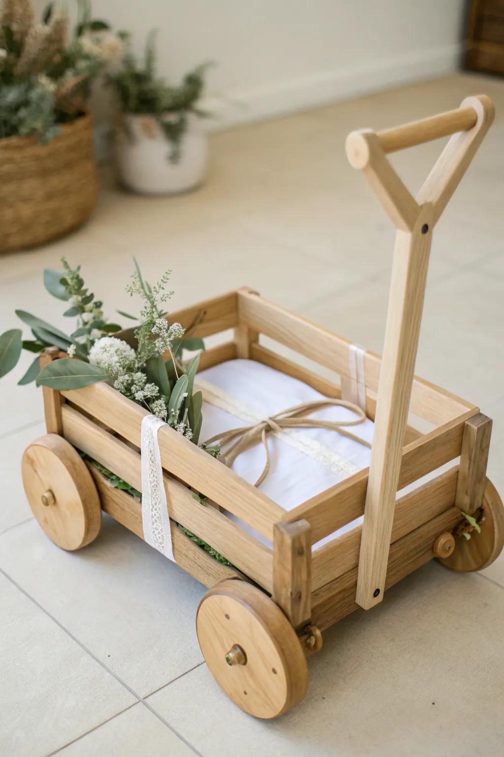 Clear acrylic side rails framed in wood—sweet, photo-ready visibility with handcrafted charm.