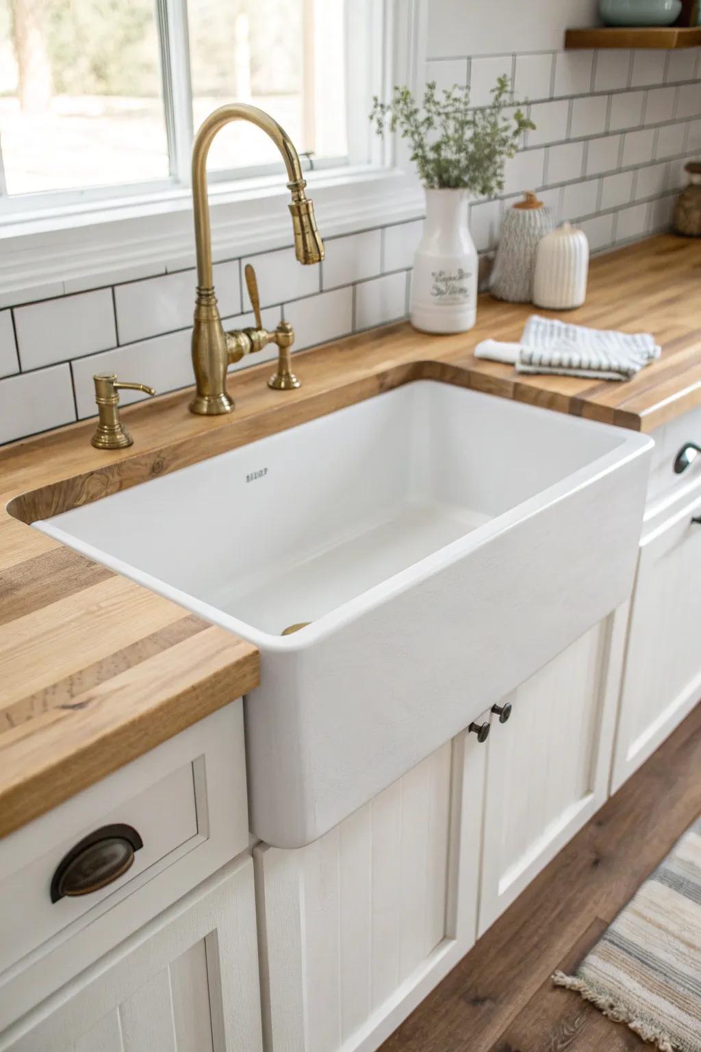 Double-basin apron sink: rustic charm with the everyday sorting space you’ll love.