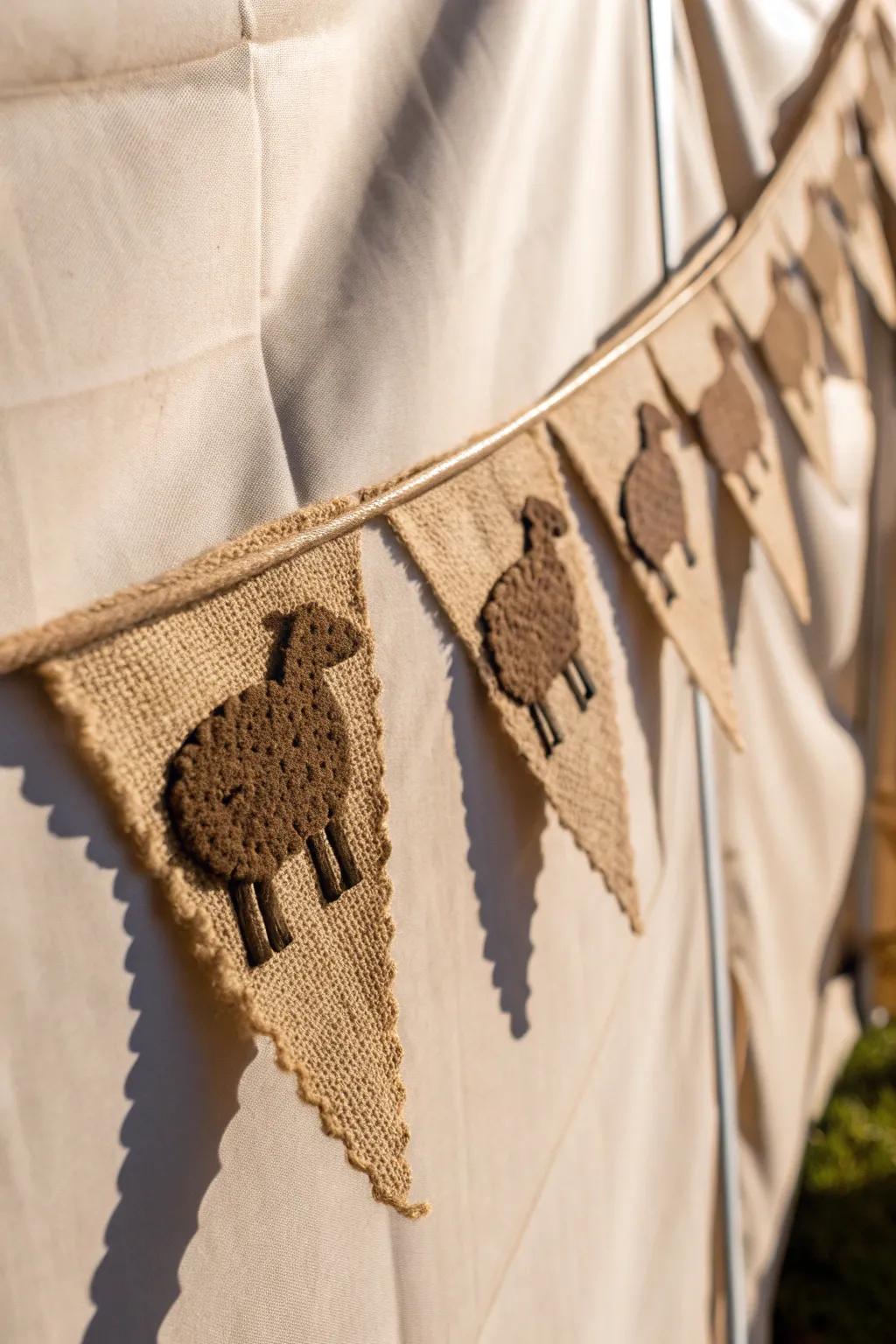 Add a touch of rustic charm to your home with this beautiful burlap sheep banner, perfect for lovers of minimalist and boho design.