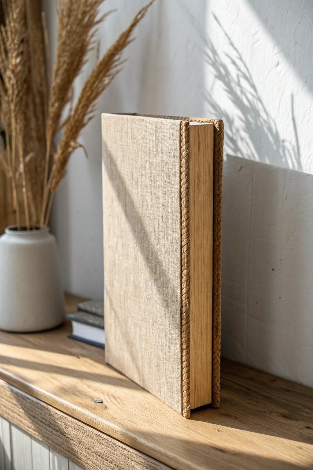 Staple-on linen shelf front: a cozy, rustic cover that hides clutter with clean minimal style.