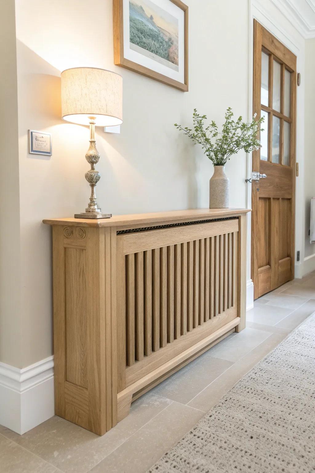 Turn a radiator into a graceful oak ledge—minimal, airy, and made for entryway ease, everyday.
