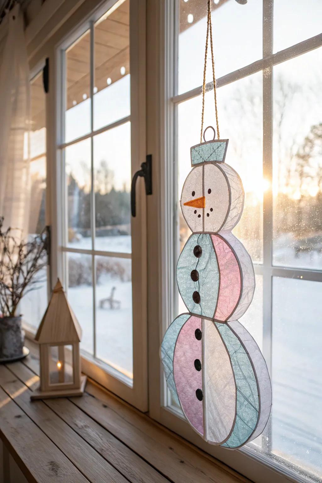 Capture the magic of winter with a charming snowman suncatcher, a perfect blend of minimalist design and bohemian flair.