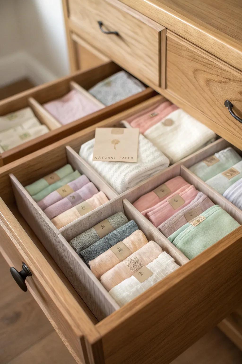 Elevate your sock storage with stylish labels and natural elegance. #OrganizedLiving #ScandiBoho