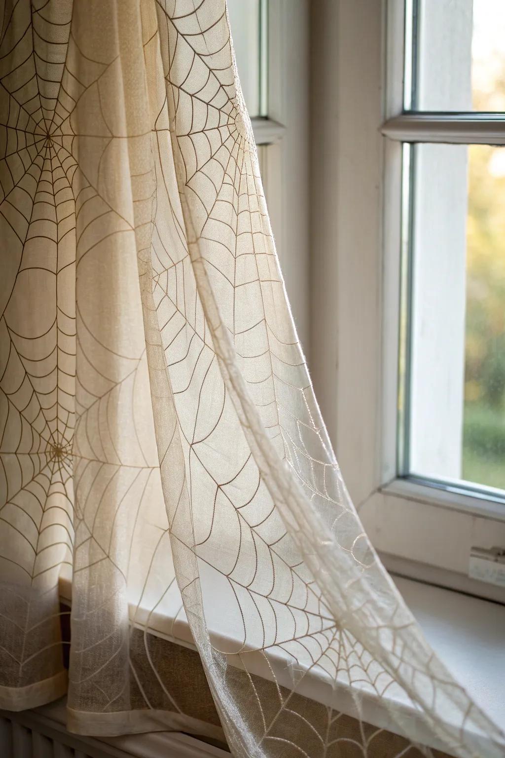 Add a touch of ethereal elegance with tulle spiderweb curtains, perfect for a minimalist, boho-inspired space.