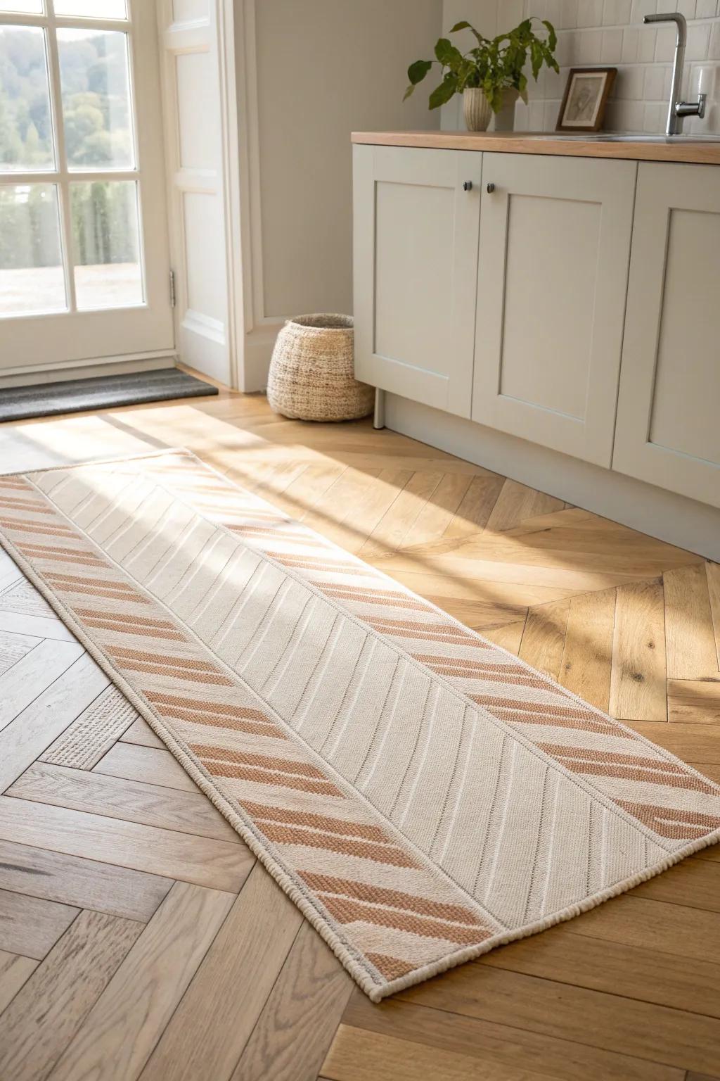 A slim washable runner adds warmth and intention to tiny kitchens—budget-friendly and beautiful.