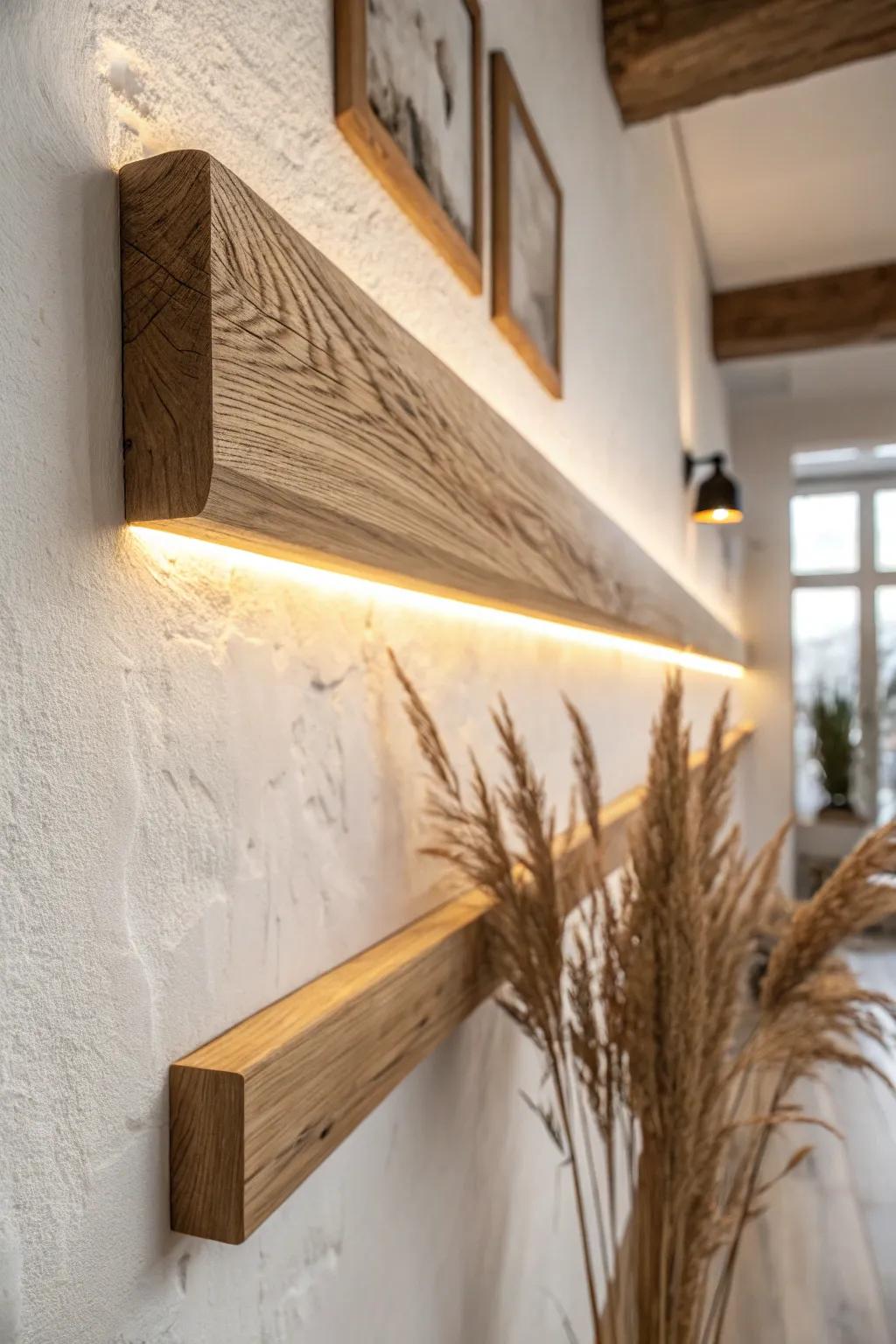 A hidden LED channel behind a wall beam creates the coziest, glow-around-the-wood magic.