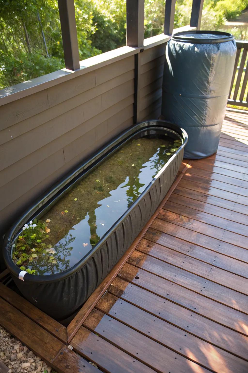 Efficient elegance: Maximizing space with a stylish rainwater collection bladder.