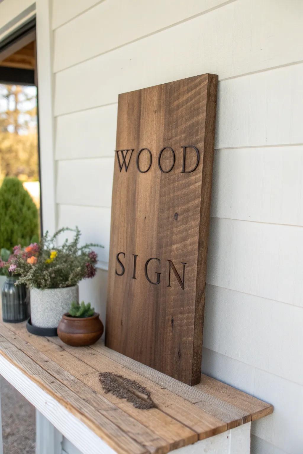 Minimal western flair: a branded wood sign with bold initials, dark stain, and clean craftsmanship.