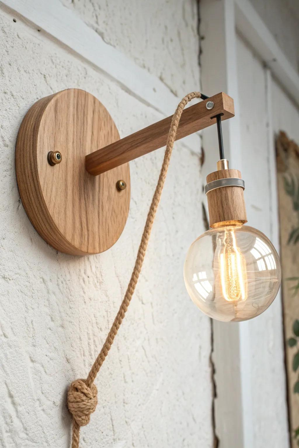 Minimal oak swing-arm sconce: warm glow, clean lines, and effortless bedside flexibility.