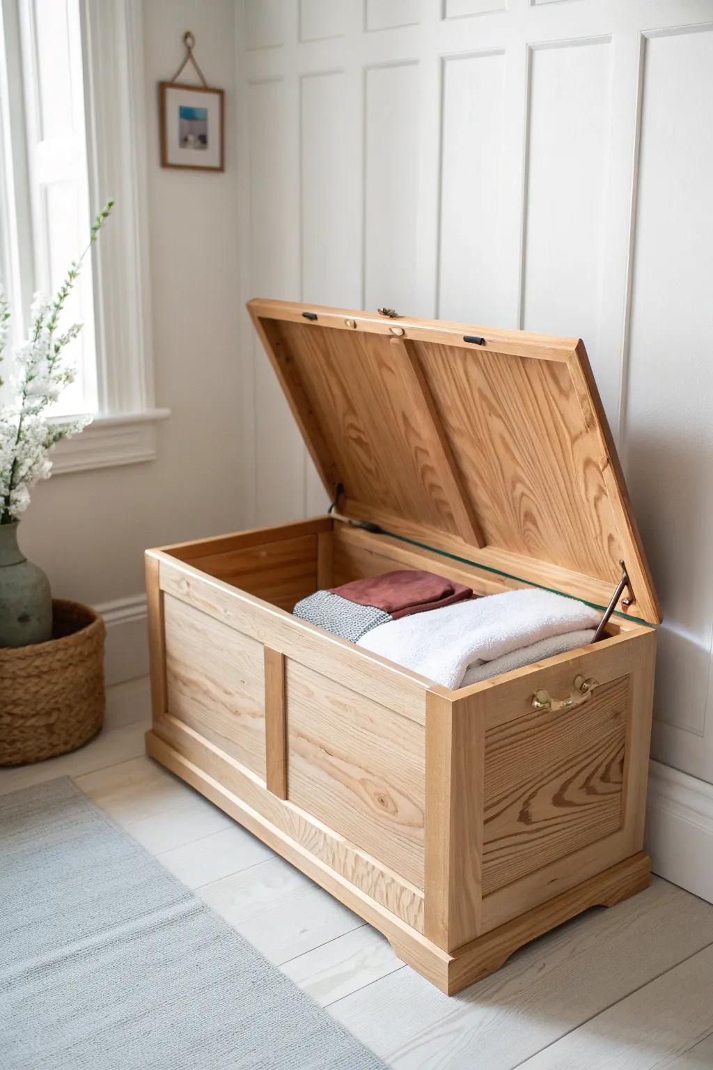 A cedar-lined wooden box that keeps linens fresh—minimal, warm, and beautifully crafted.